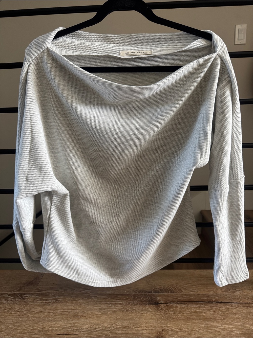 Free People - We The Free - Off the Shoulder Soft Gray Ribbed Thermal Top-  Lrg